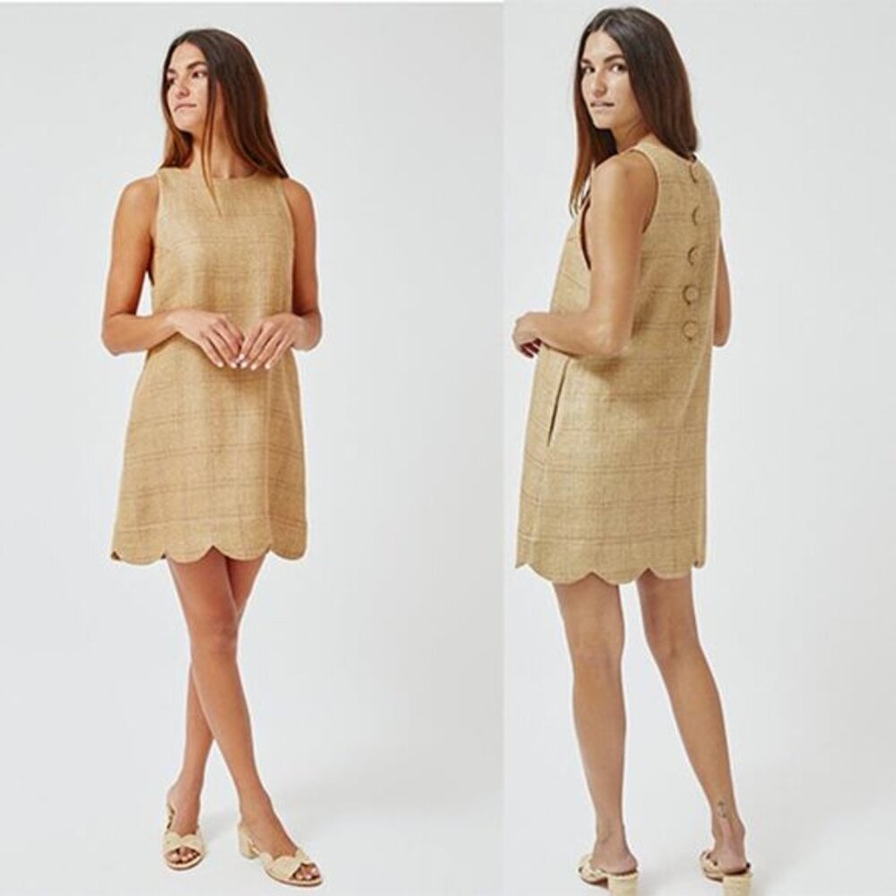 NWT Lisa Marie Fernandez The Scallop Shift Dress Natural Basketweave Linen